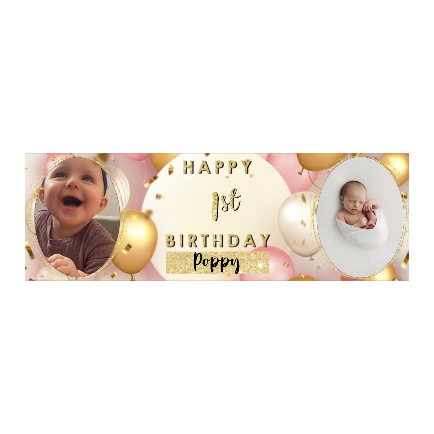Personalised Birthday Banners Party Decorations in Pink Gold