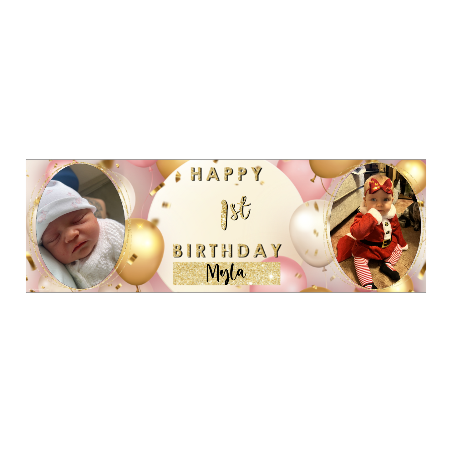 Personalised Birthday Banners Party Decorations in Pink Gold