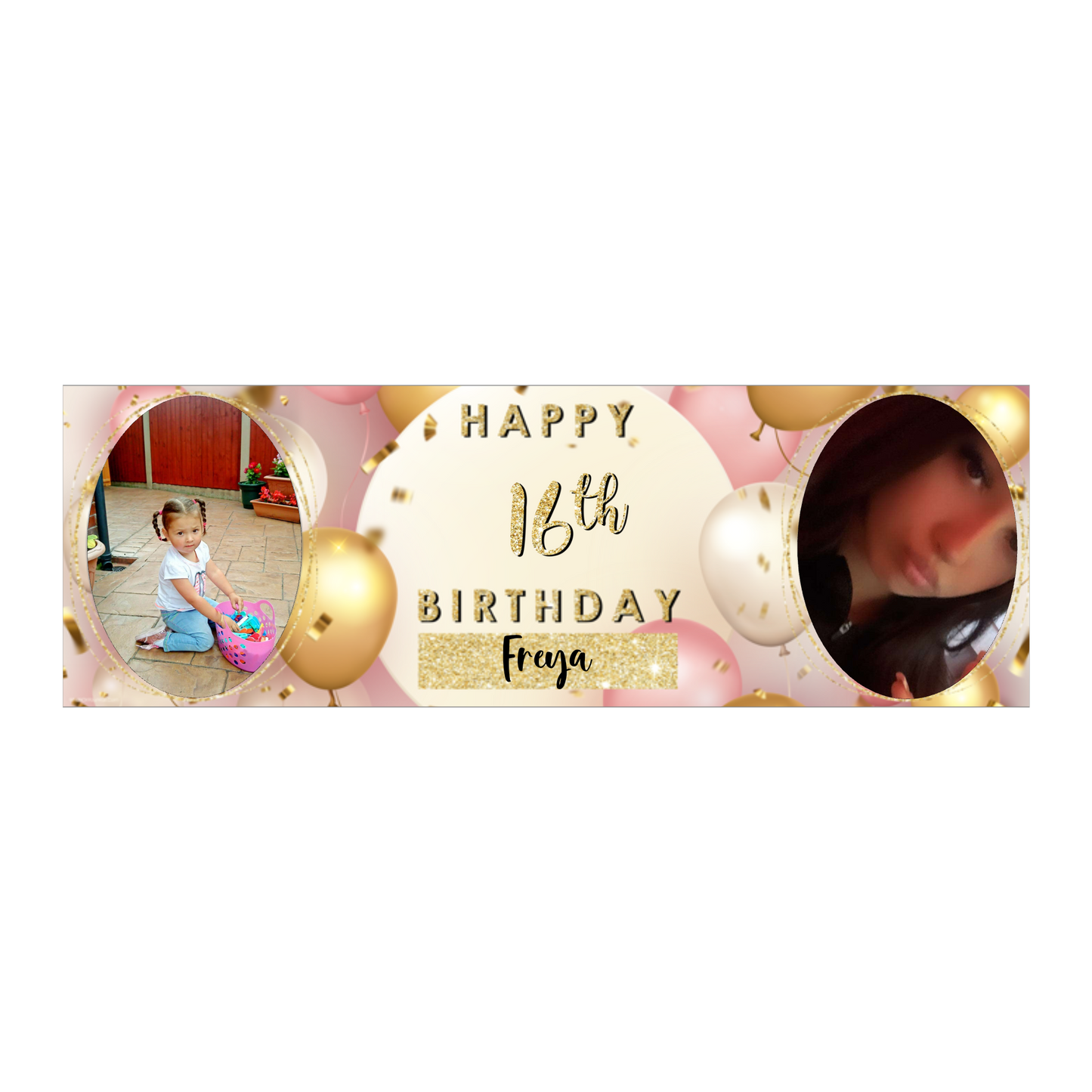 Personalised Birthday Banners Party Decorations in Pink Gold