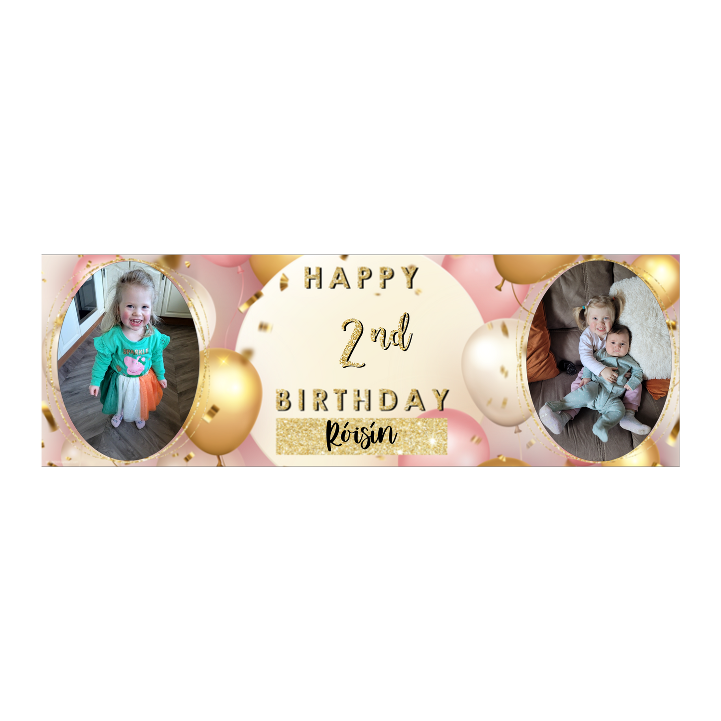 Personalised Birthday Banners Party Decorations in Pink Gold