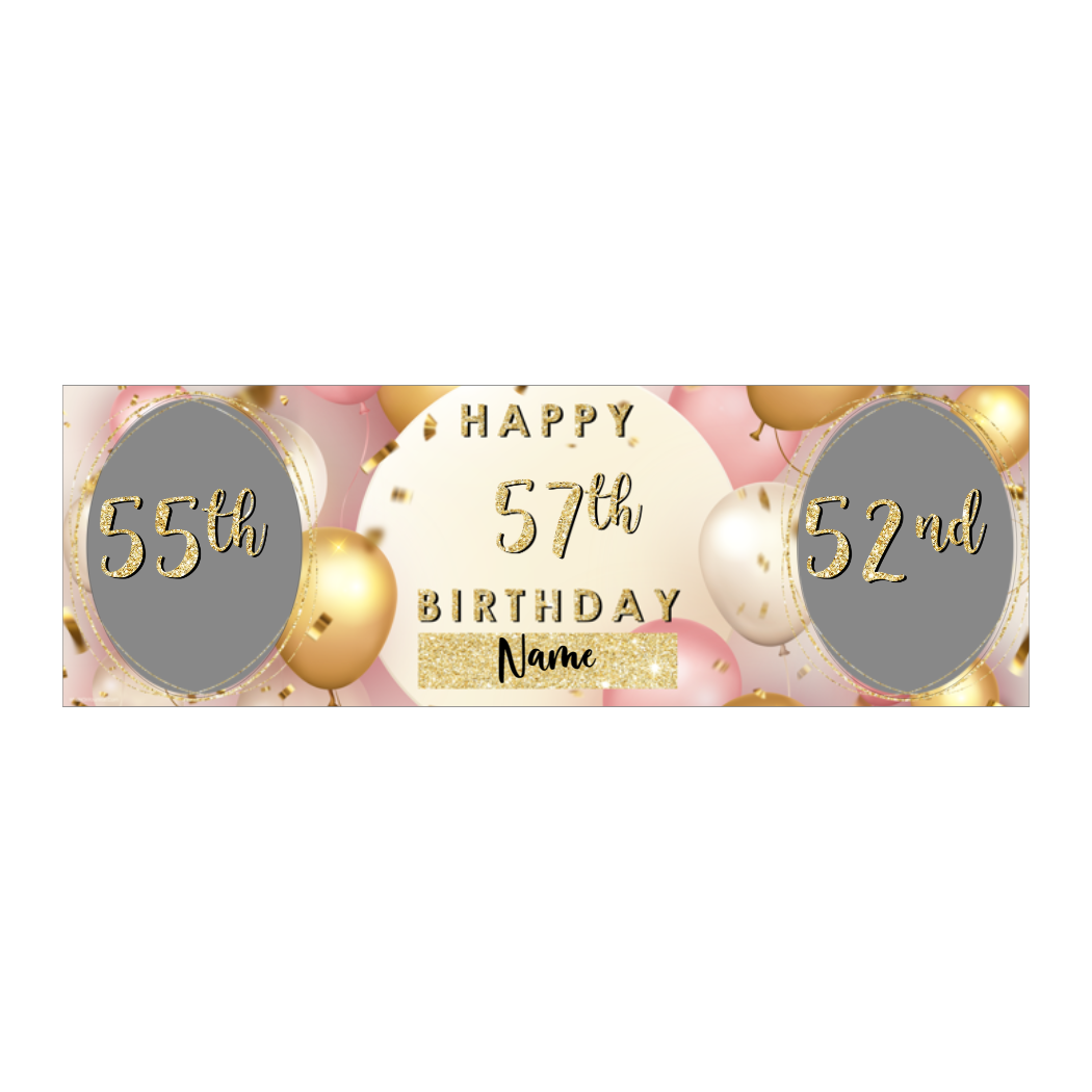 Personalised Birthday Banners Party Decorations in Pink Gold