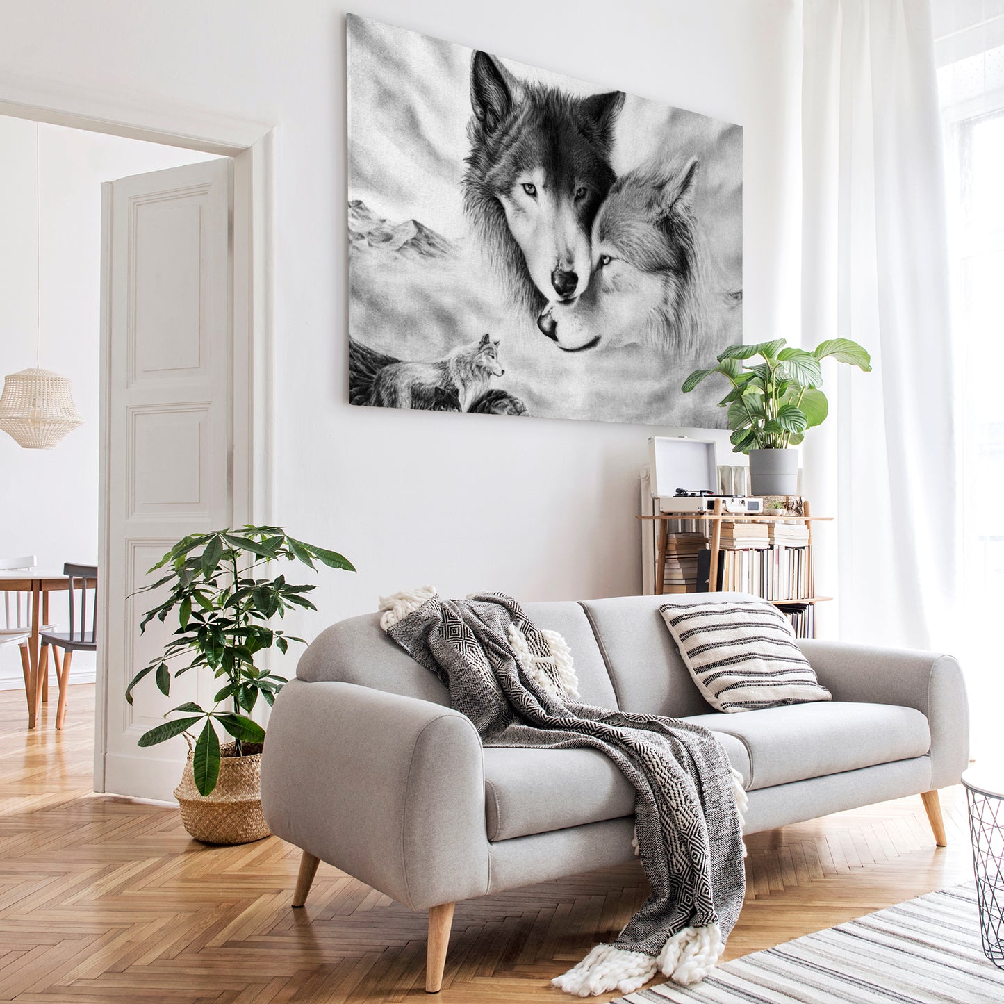 Black White Wolves Canvas Prints