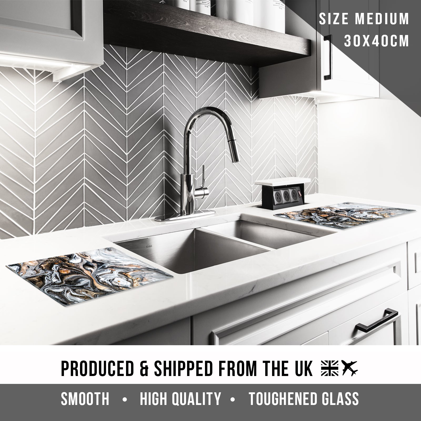 Glass Cutting Board for Kitchen Black Gold Grey New Edition 4