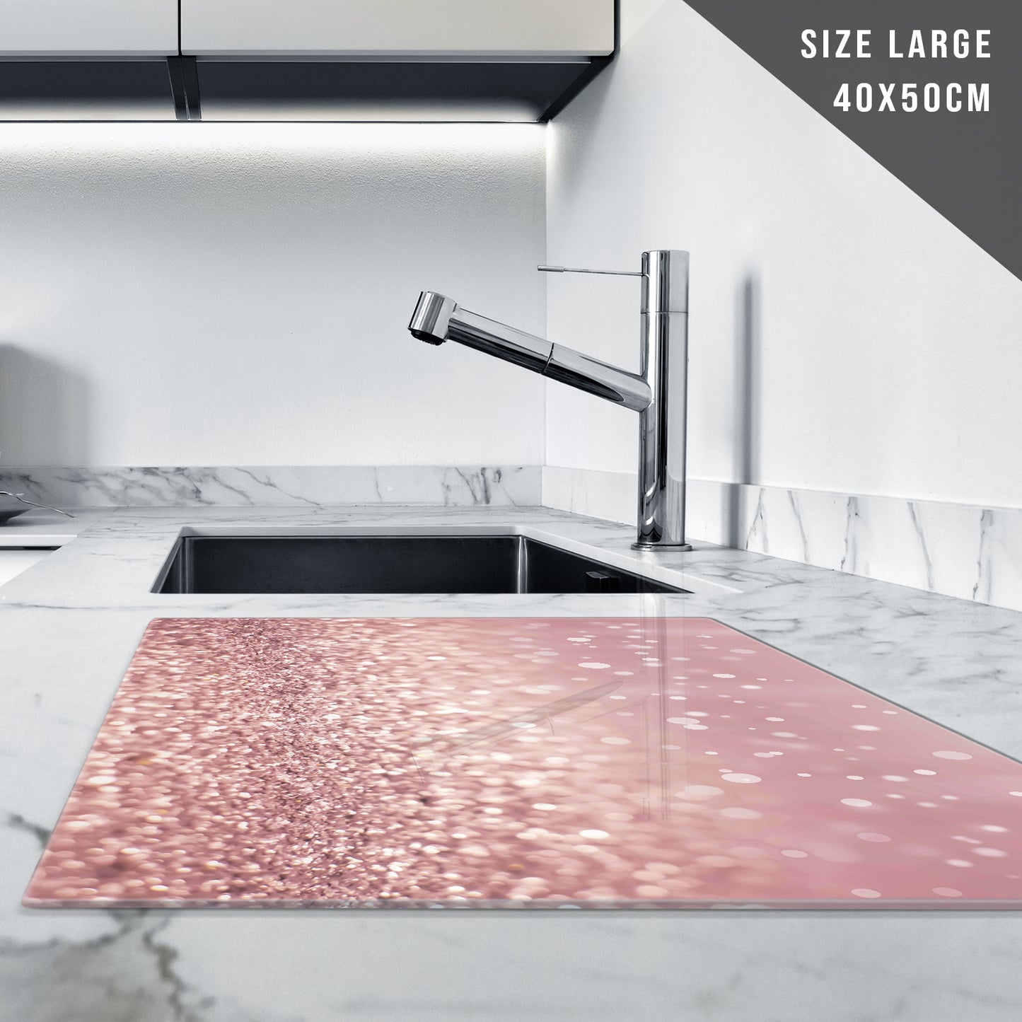 Glass Chopping Board For Kitchen Pink Glitter Effect Edition 1