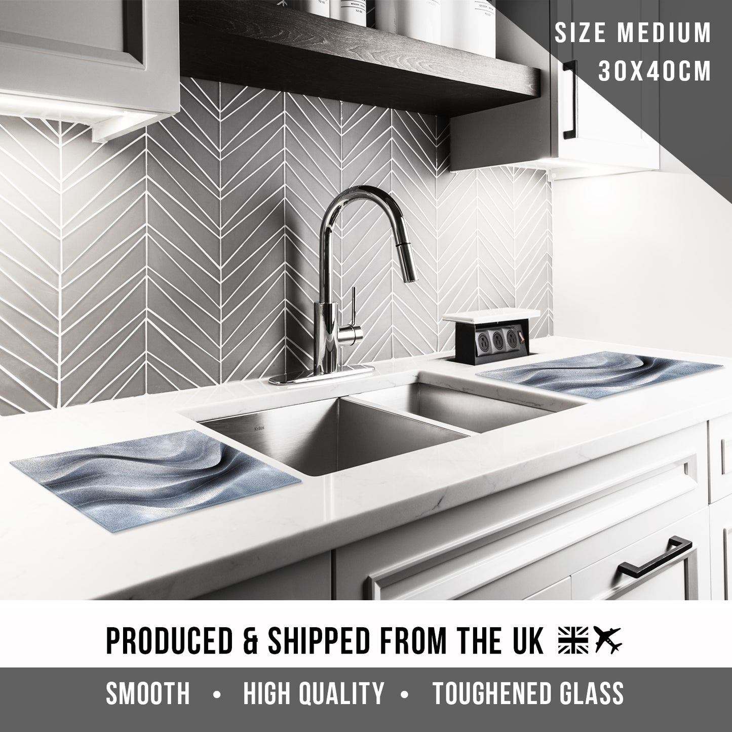 Glass Cutting Board For Kitchen Grey Black Design 3