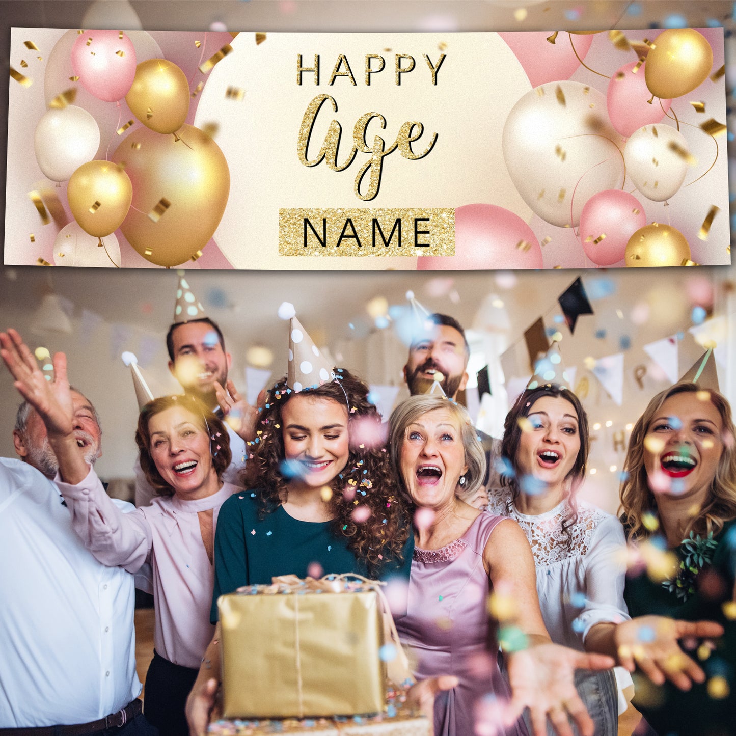 Personalised Birthday Banners in Pink Gold