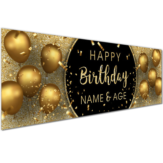 Personalised Birthday Banners in Black Gold Print