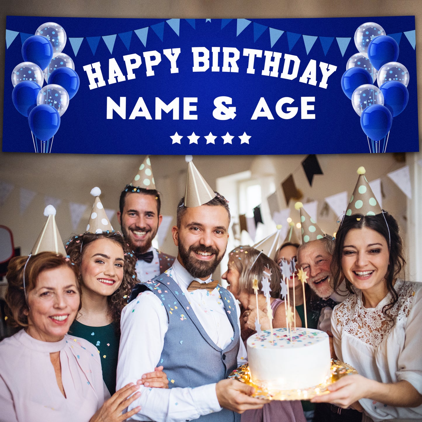 Personalised Birthday Banner in Blue White Design