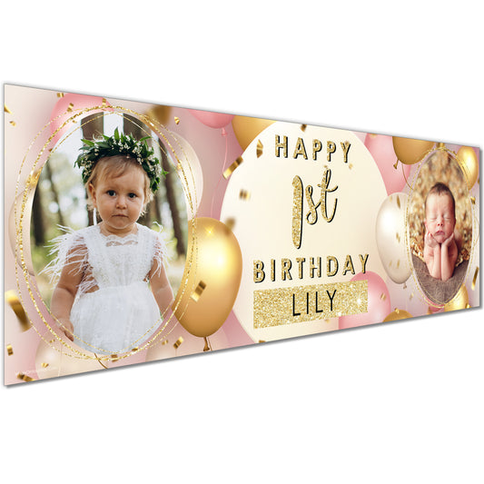 Personalised Birthday Banners Party Decorations in Pink Gold