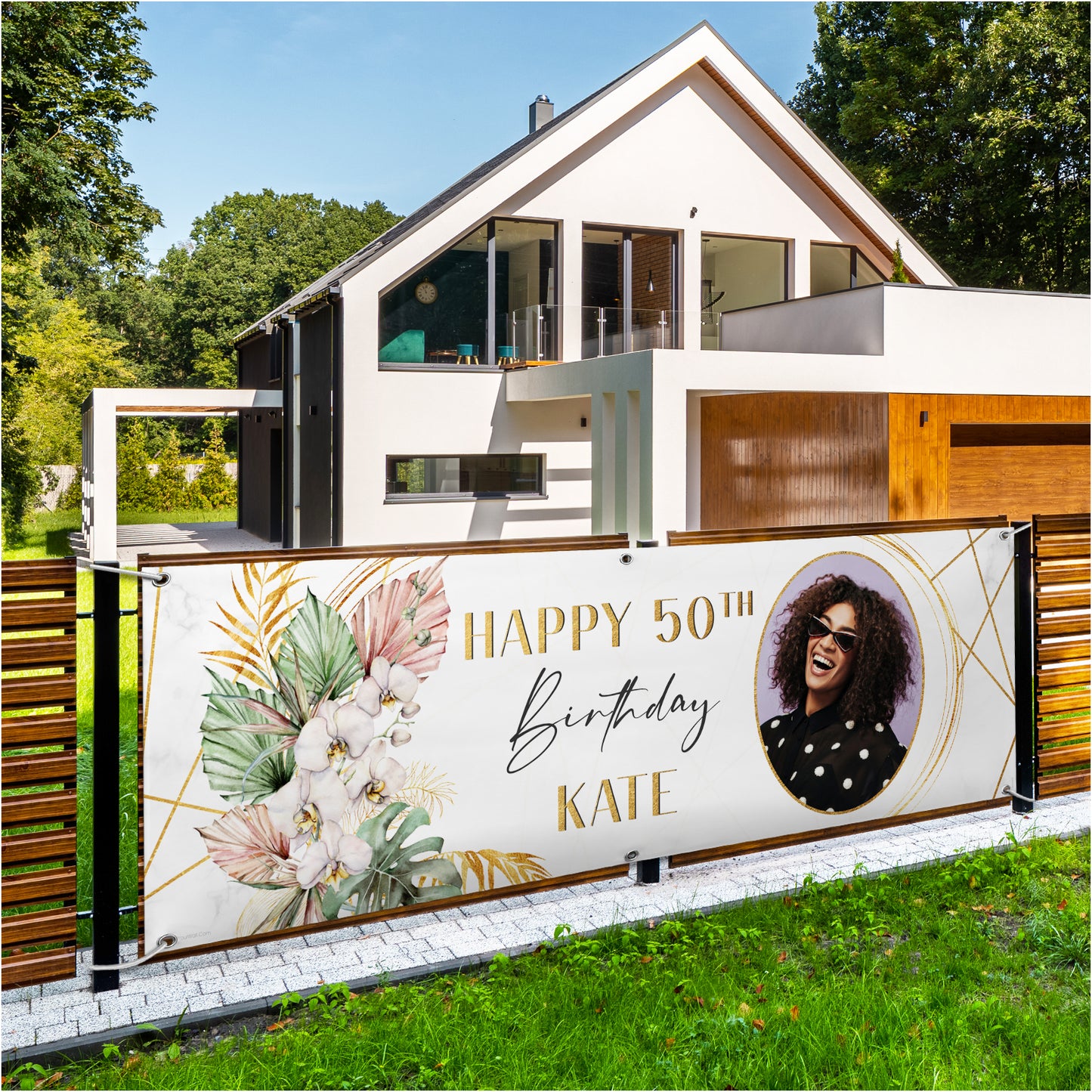 Personalised Birthday Banners in Gold Leaf Design