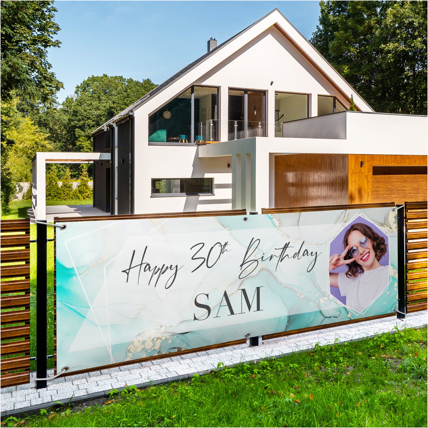 Personalised Birthday Banners in Marble Teal Gold