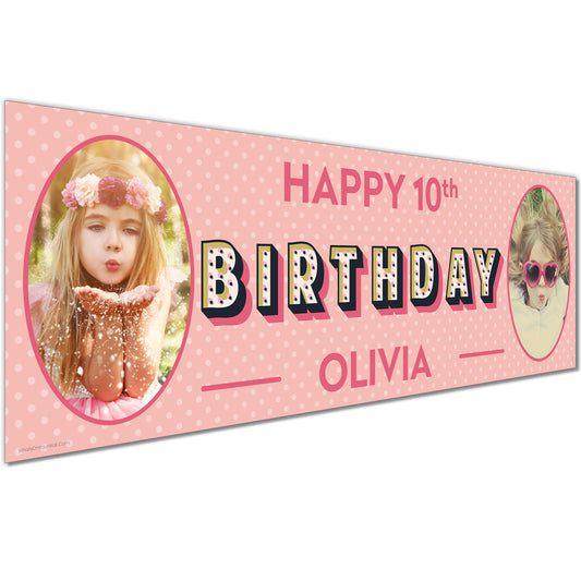 Personalised Birthday Banners in Polka Dots Pink Design