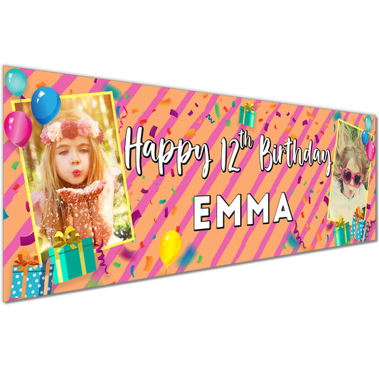 Personalised Birthday Banners in Party Pink Stripes Design