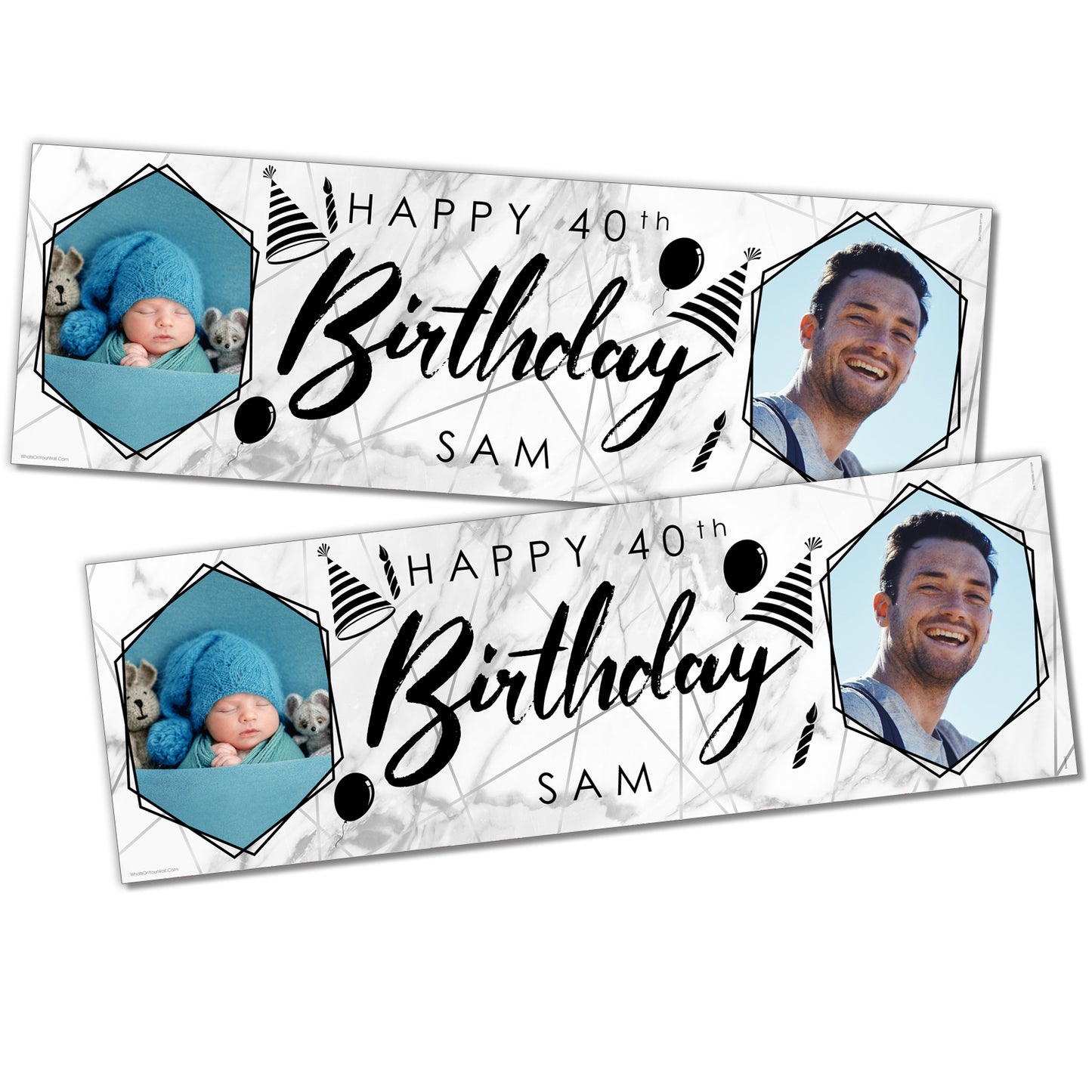 Personalised Birthday Banners in Geometric Black White Design