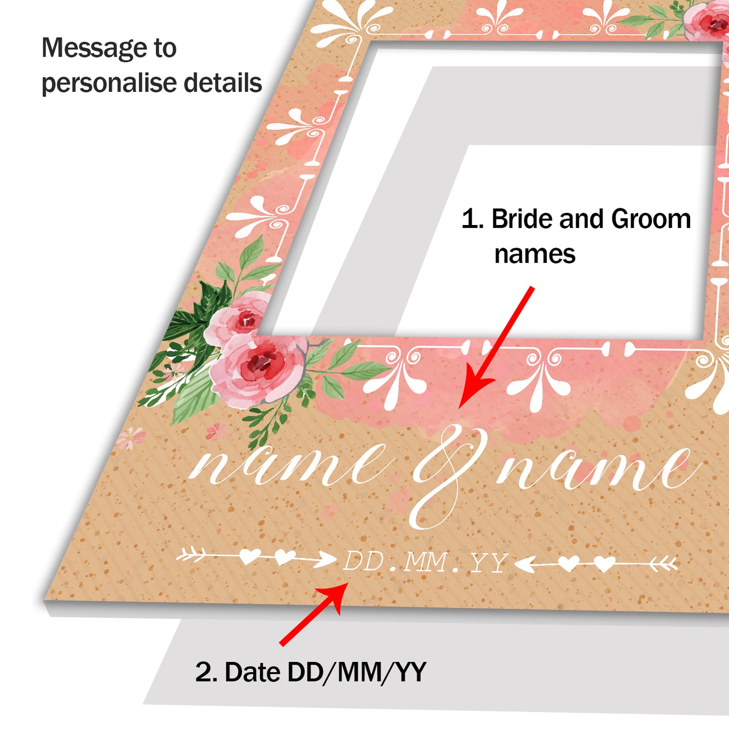 Wedding Pink Floral Rose Personalised Selfie Frame Photo Frame Prop