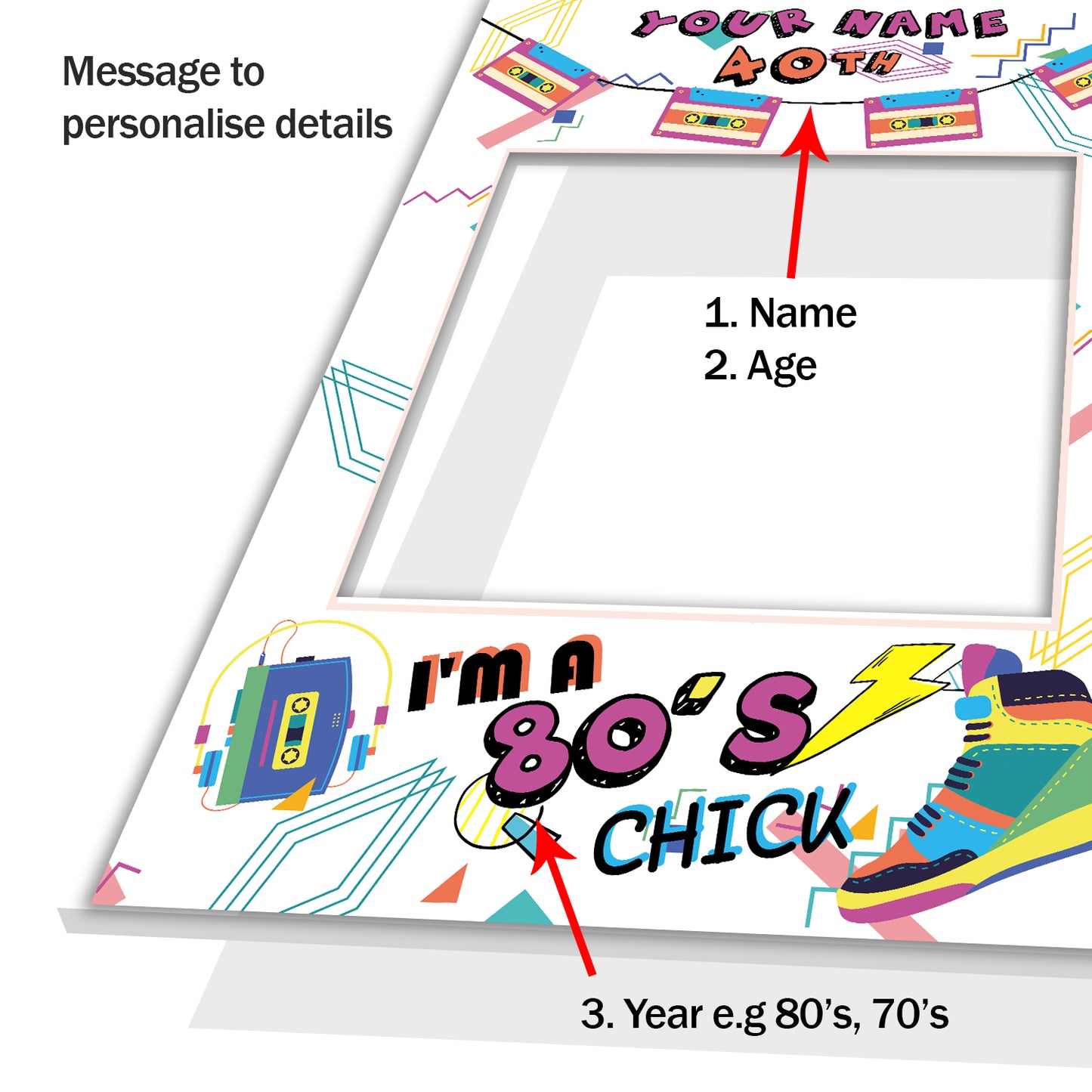 Birthday 90s Retro Blue Personalised Selfie Frame Photo Frame Prop 2