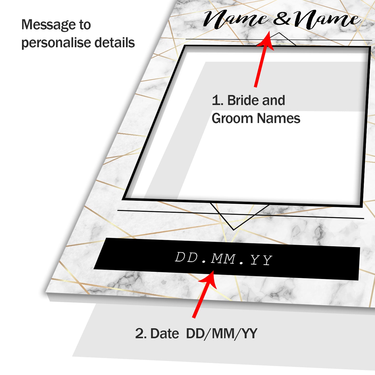 Wedding Grey White Black Personalised Selfie Photo Frame Prop 2