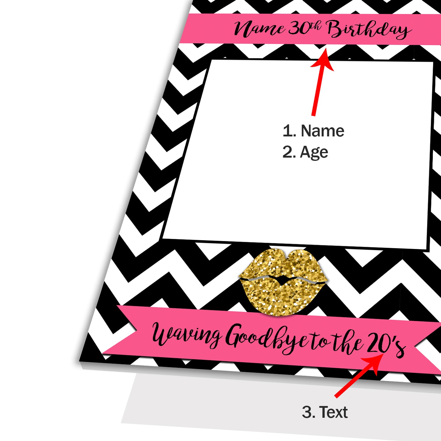 Birthday Stripes Pink Personalised Selfie Frame Photo Frame Prop