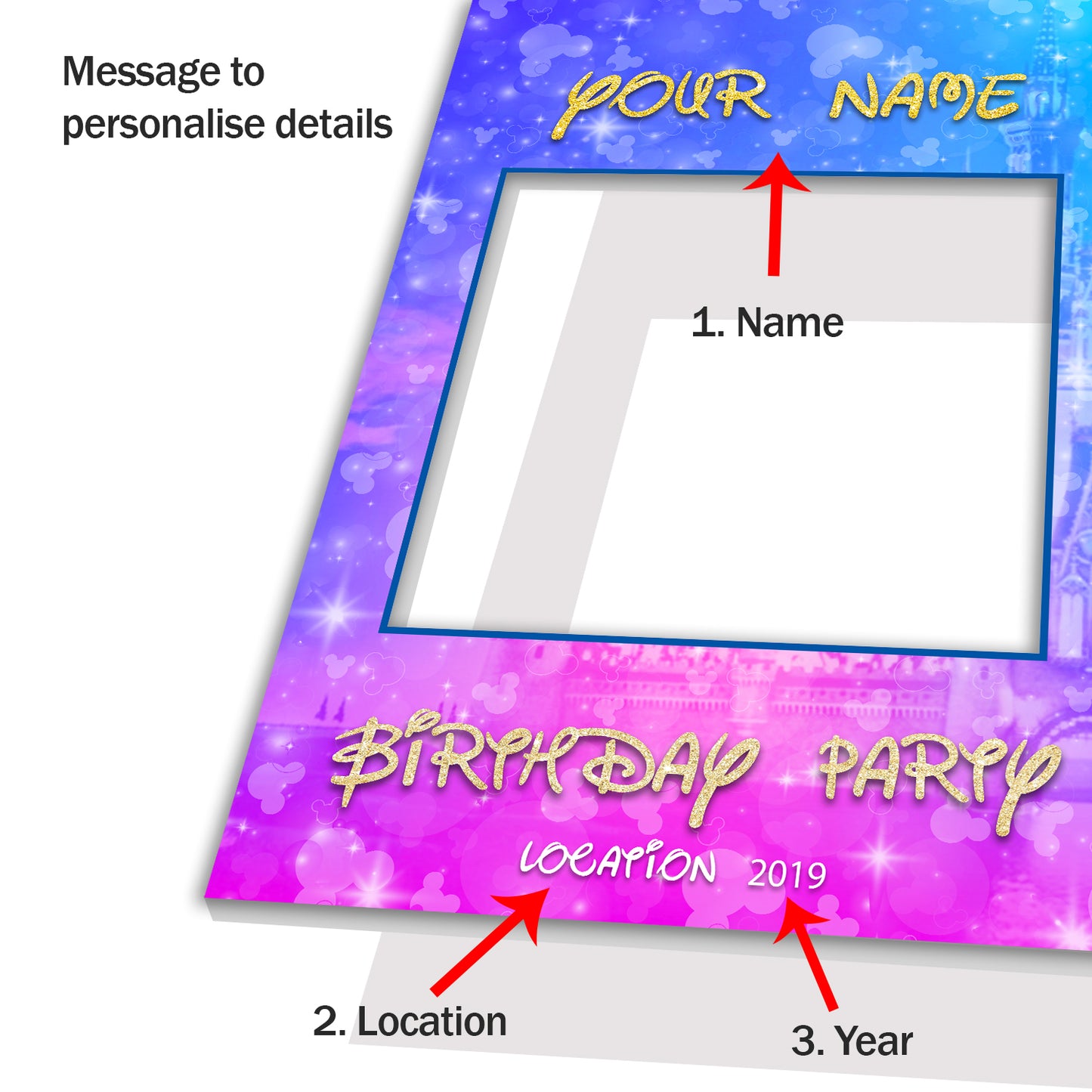 Disney Birthday Party Personalised Selfie Frame Photo Frame Prop