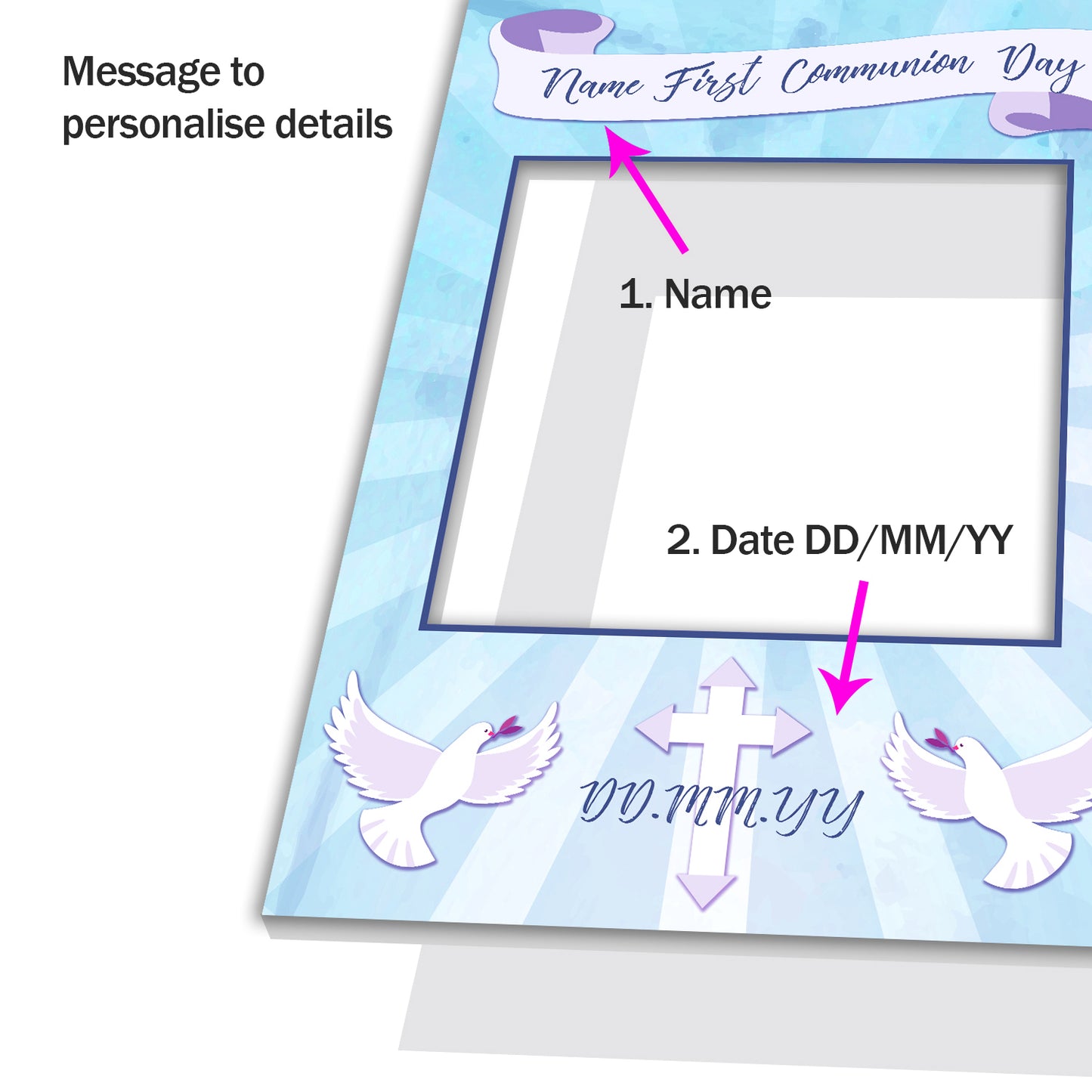 Communion Boy Pink Blue Personalised Selfie Frame Photo Frame Prop 2