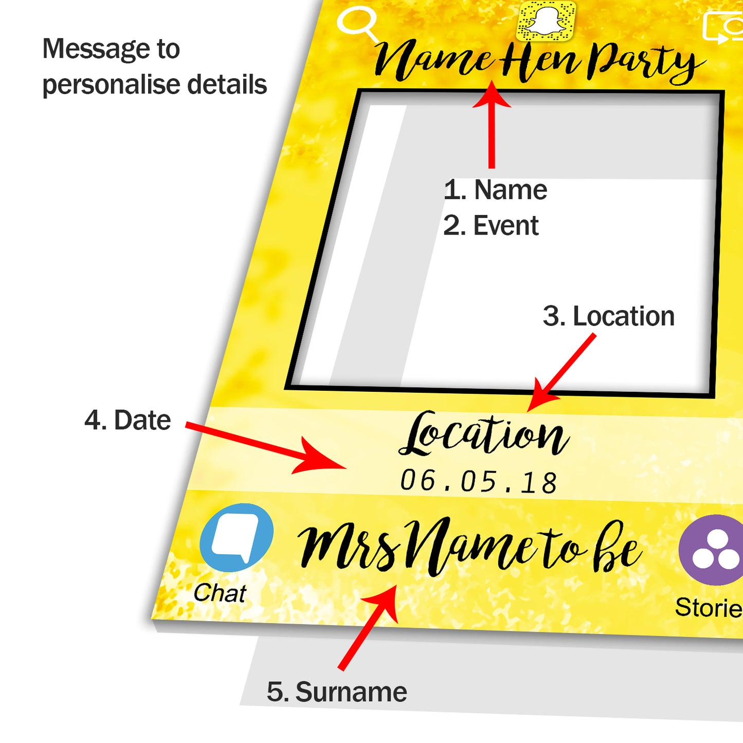 Snapchat Party Yellow Personalised Selfie Photo Frame 2