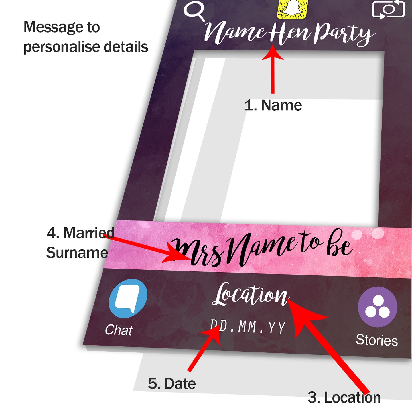 Snapchat Party Purple Personalised Selfie Frame Photo Frame Prop