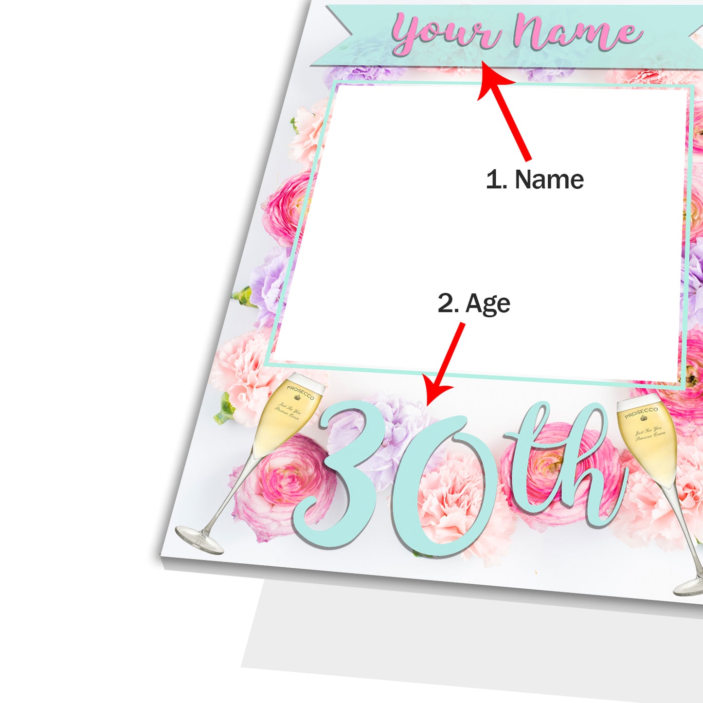 Birthday Roses Pink Blue Personalised Selfie Frame Photo Frame Prop