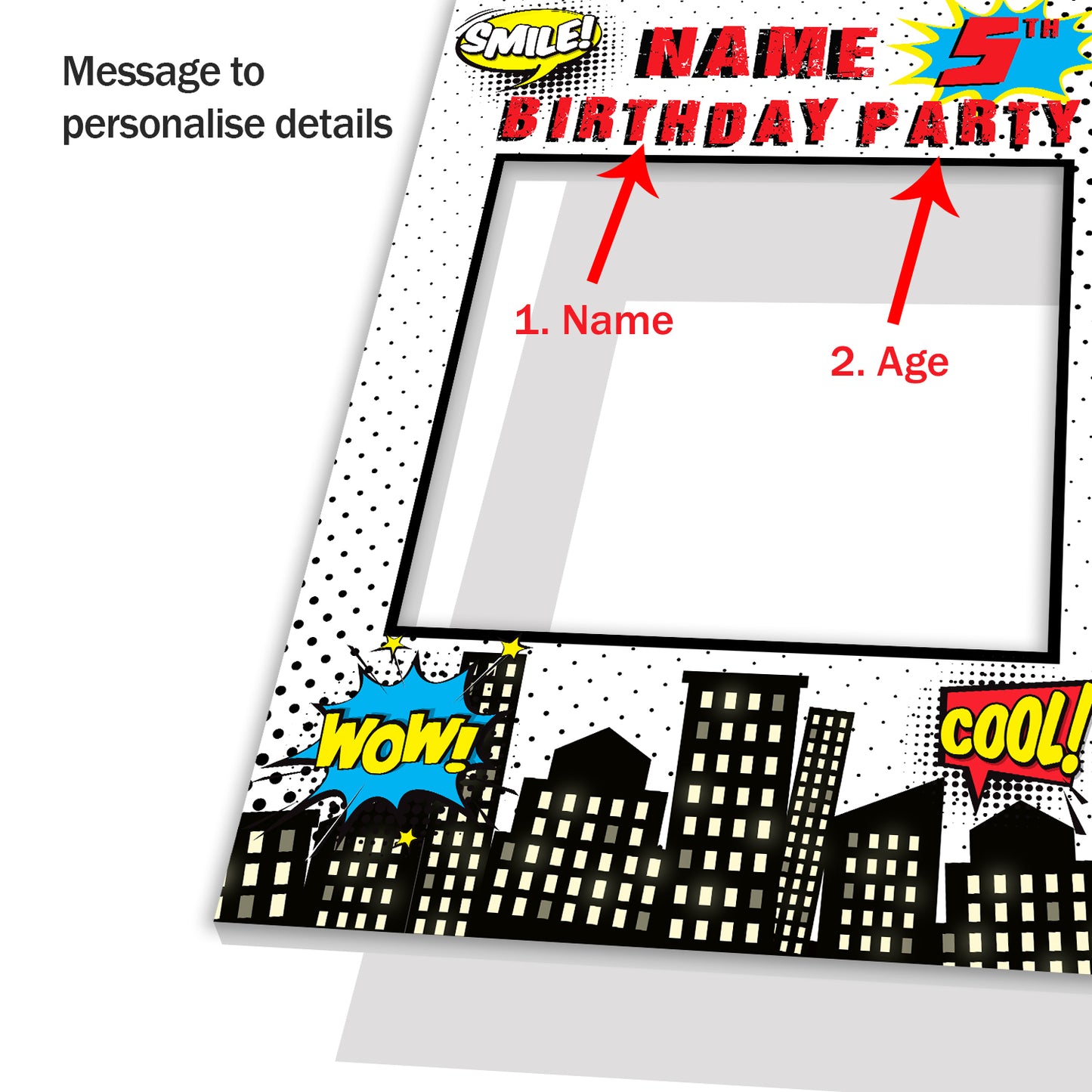 Comic Red Birthday Blue Personalised Selfie Frame Photo Frame Prop