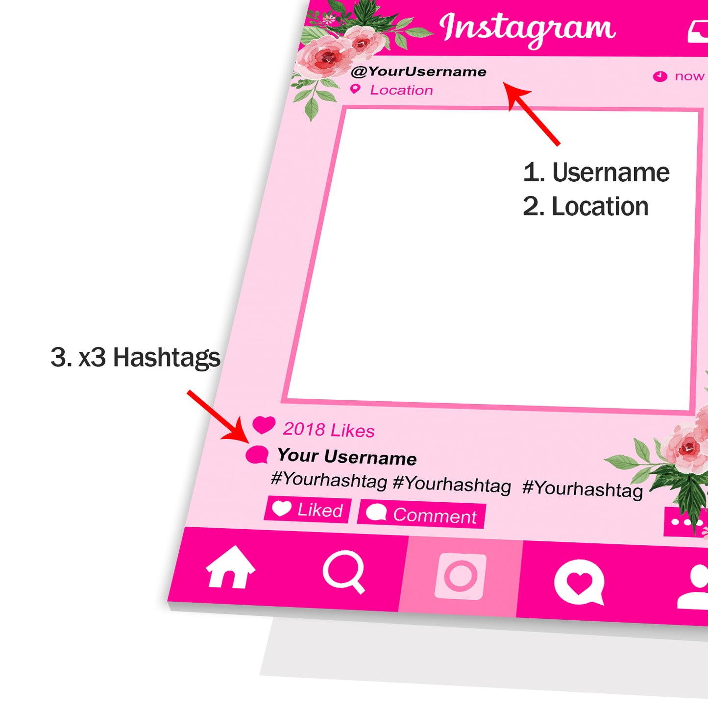 Instagram Social Media Personalised Selfie Frame Photo Board Hot Pink