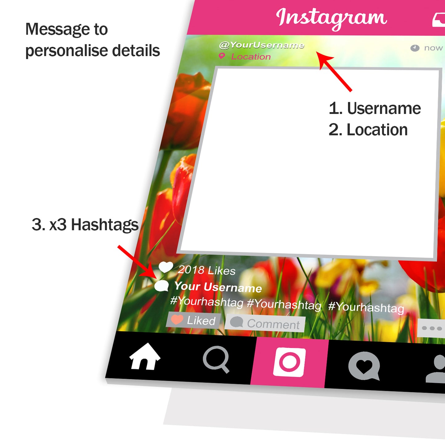Instagram Social Media Personalised Selfie Frame Photo Board Red Floral