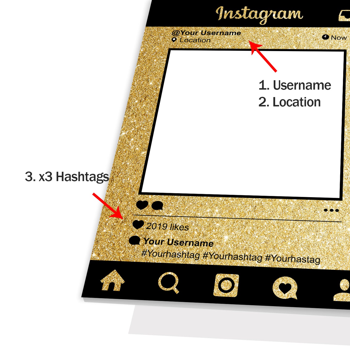 Gold Glitter Instagram Social Media Photo Board Personalised Selfie Frame 2