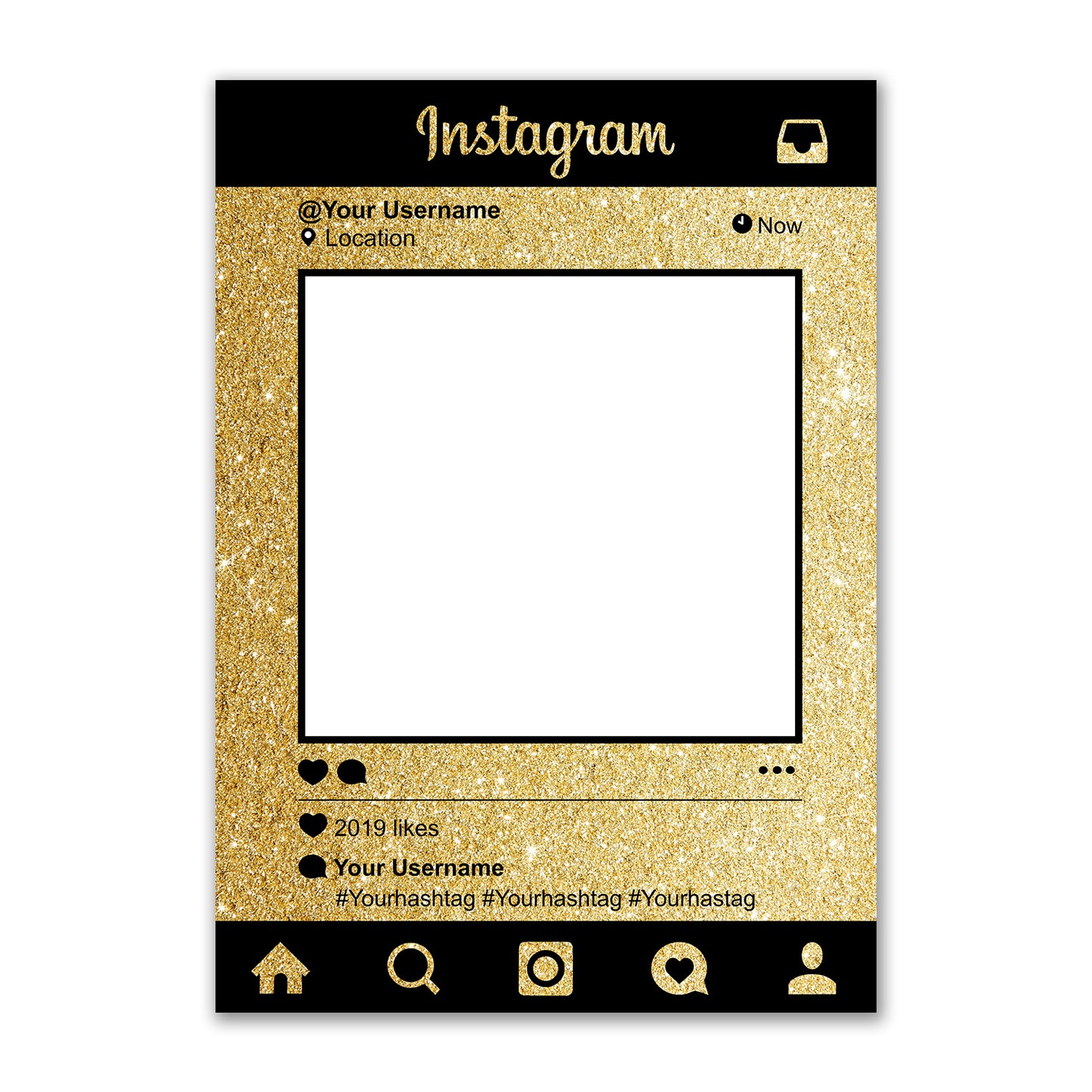 Gold Glitter Instagram Social Media Photo Board Personalised Selfie Frame