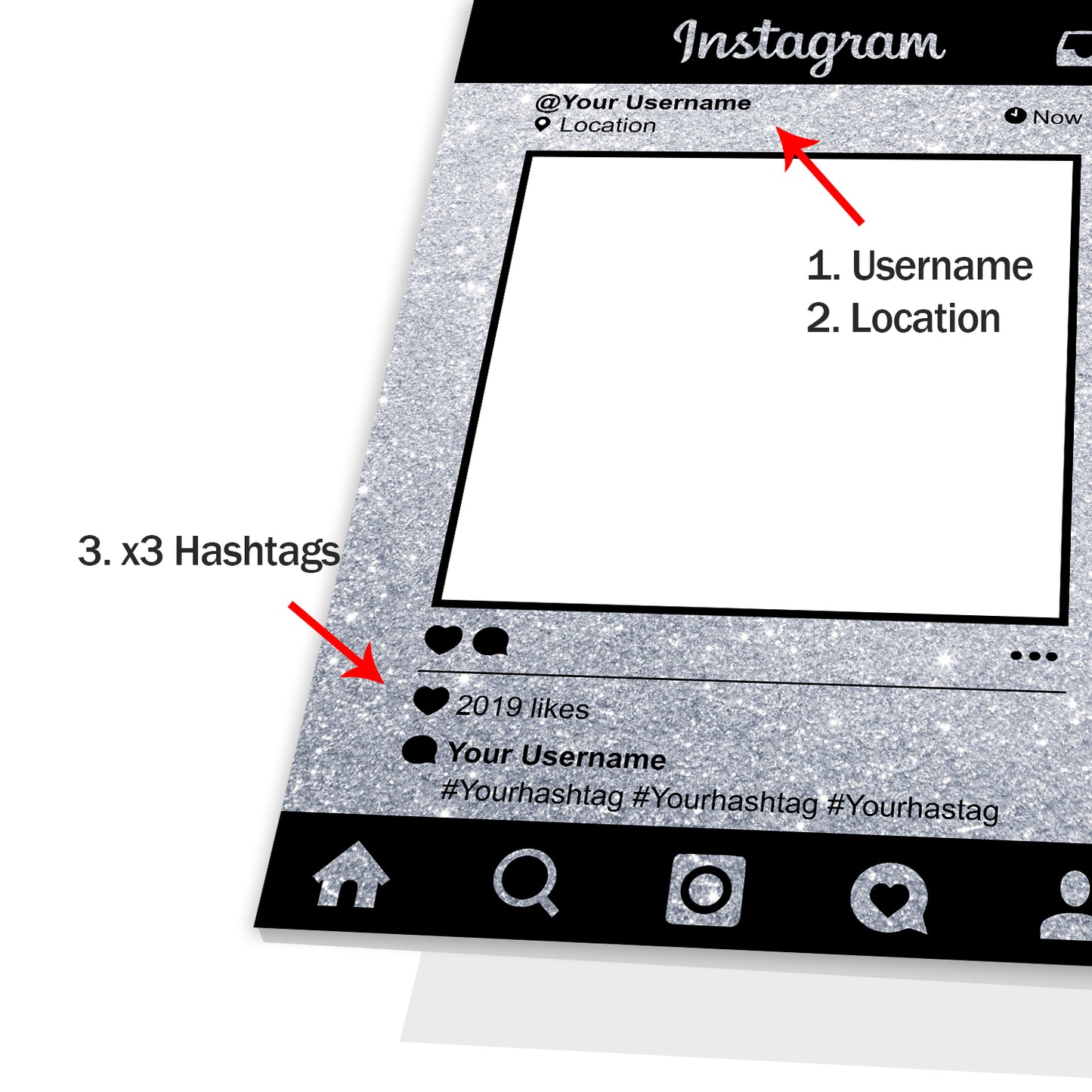 Silver Sparkle Instagram Social Media Personalised Selfie Photo Frame 2