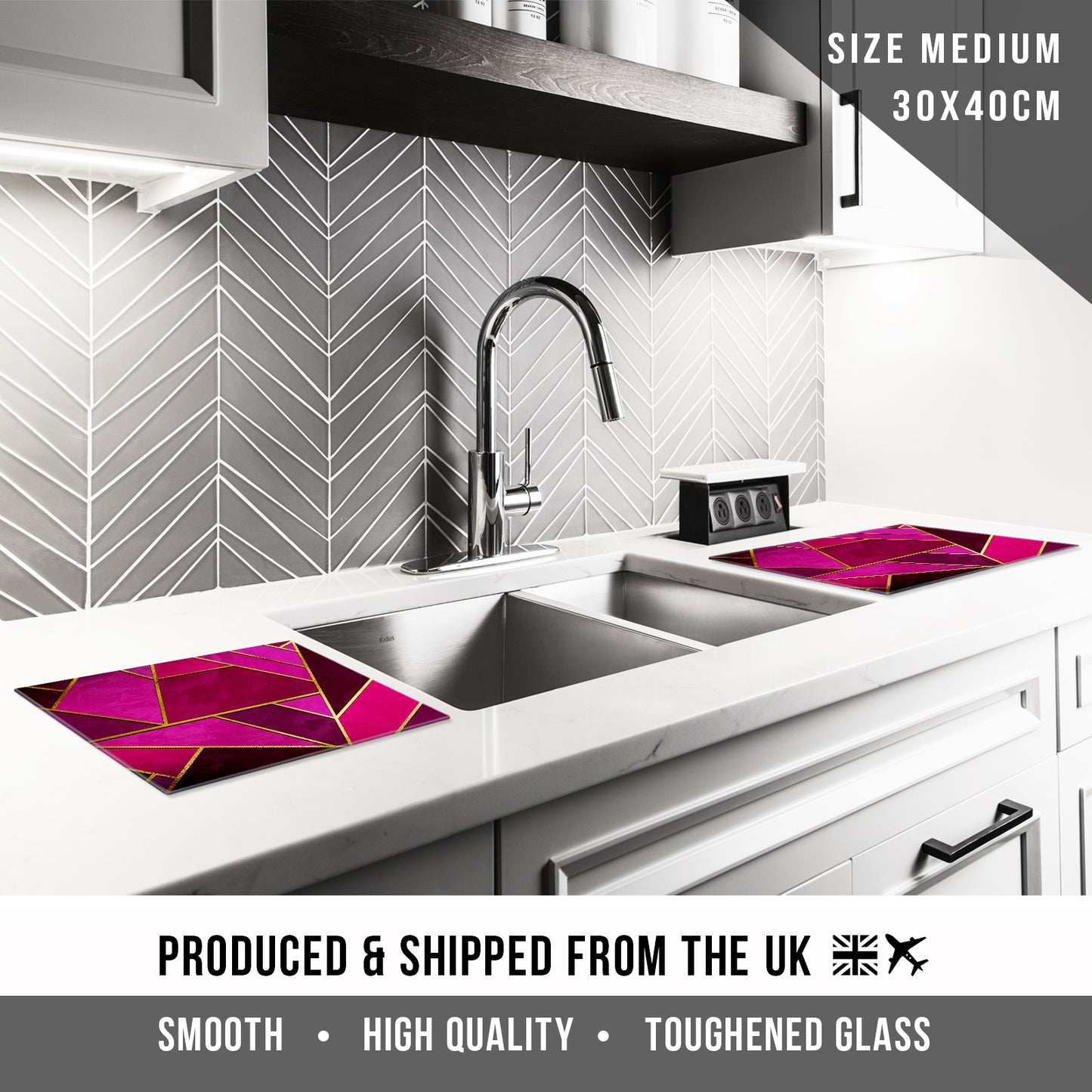 Glass Chopping Board For Kitchen Pink Gold