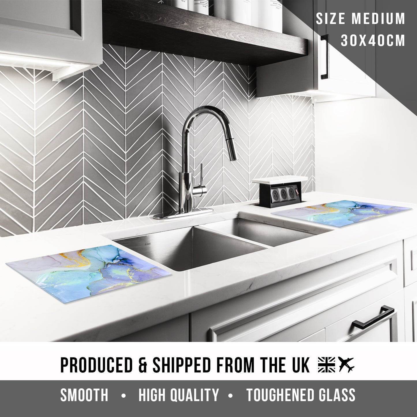 Glass Chopping Board For Kitchen Purple Gold Marble Effect Design 4