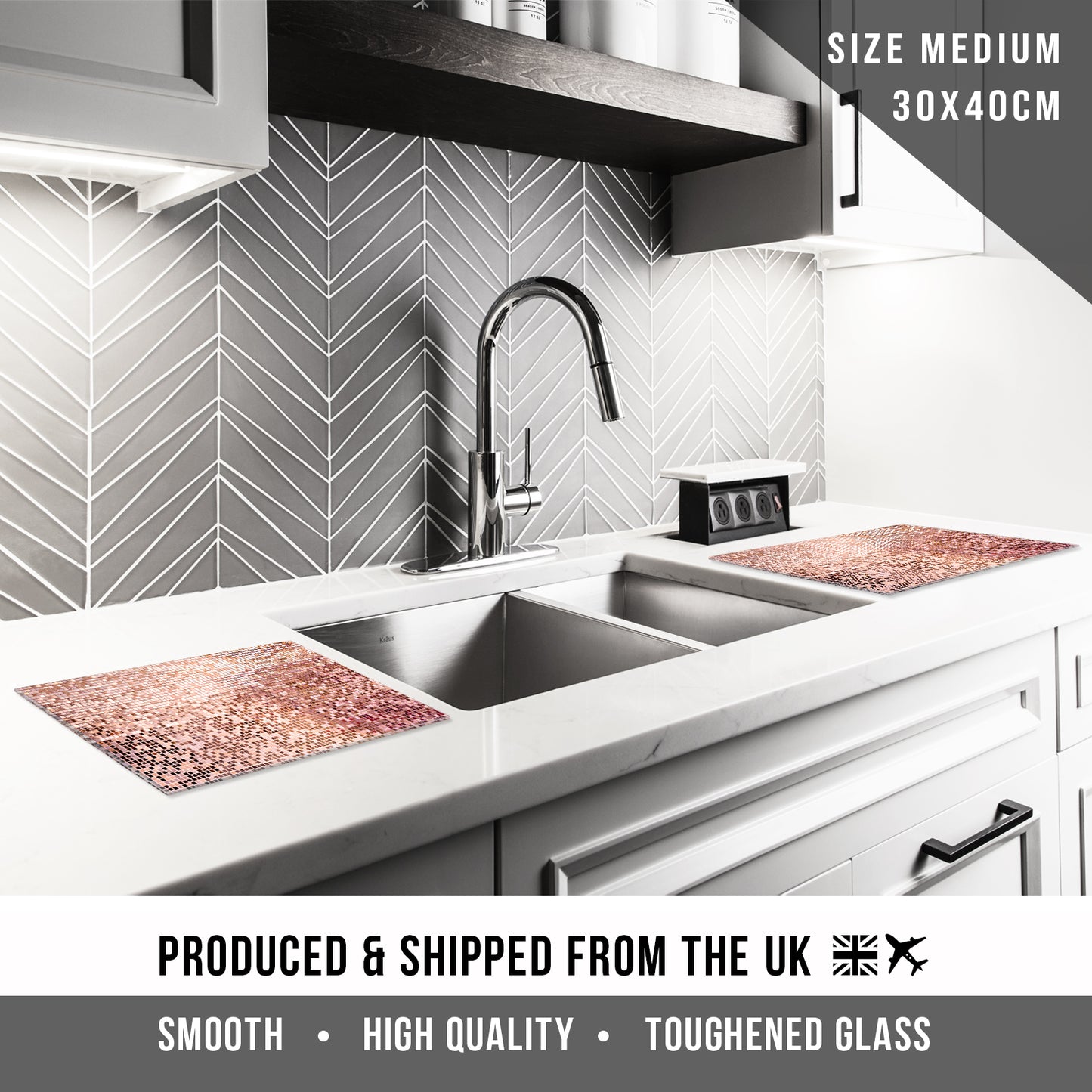 Glass Chopping Board For Kitchen Rose Gold Pattern Design 2