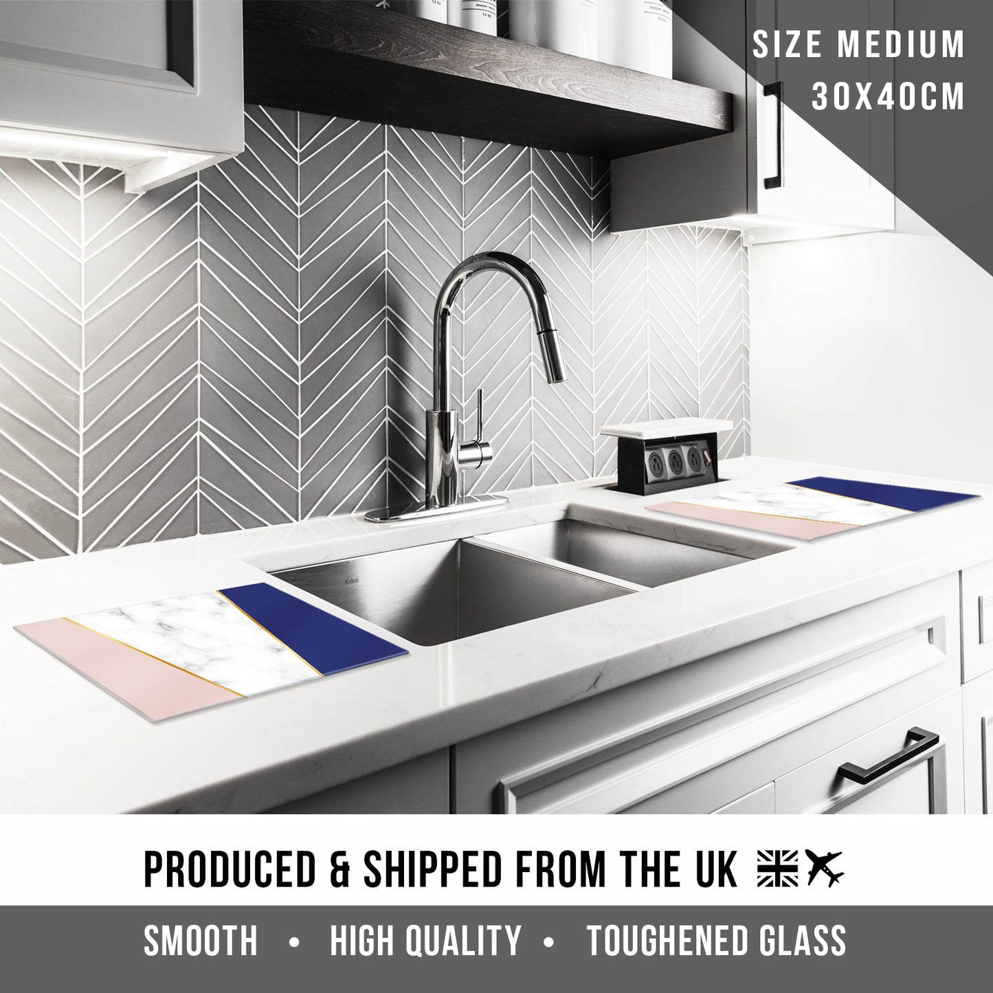 Glass Chopping Board For Kitchen Pink Gold Purple Design 4