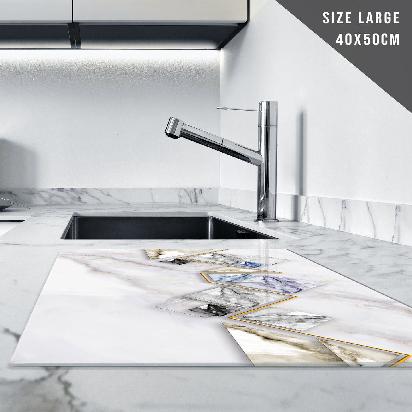 Glass Chopping Board For Kitchen in Grey White Blue Design