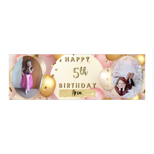 Personalised Birthday Banners Party Decorations in Pink Gold