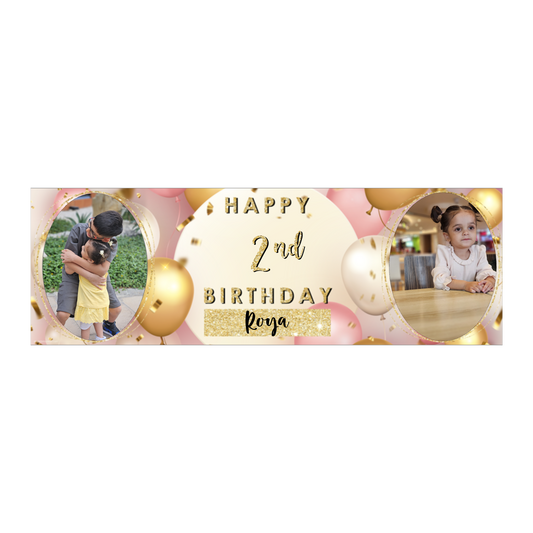 Personalised Birthday Banners Party Decorations in Pink Gold