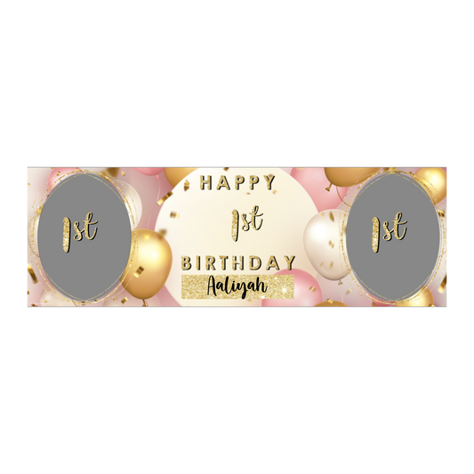 Personalised Birthday Banners Party Decorations in Pink Gold