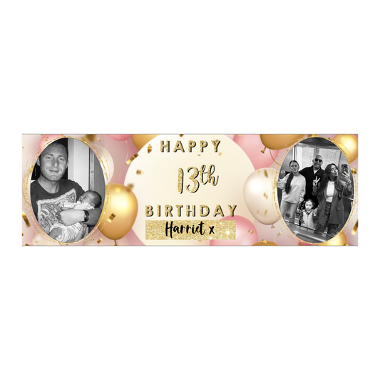 Personalised Birthday Banners Party Decorations in Pink Gold