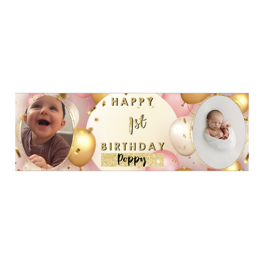 Personalised Birthday Banners Party Decorations in Pink Gold