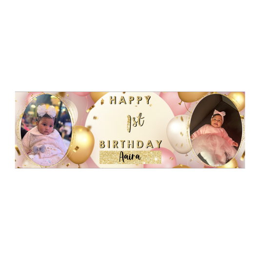 Personalised Birthday Banners Party Decorations in Pink Gold