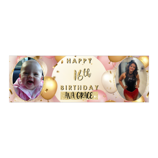 Personalised Birthday Banners Party Decorations in Pink Gold