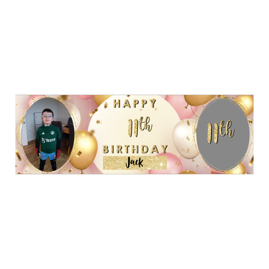 Personalised Birthday Banners Party Decorations in Pink Gold