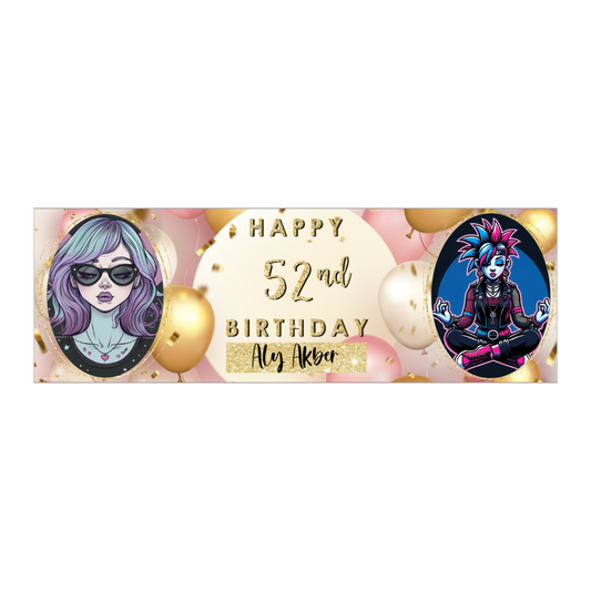 Personalised Birthday Banners Party Decorations in Pink Gold
