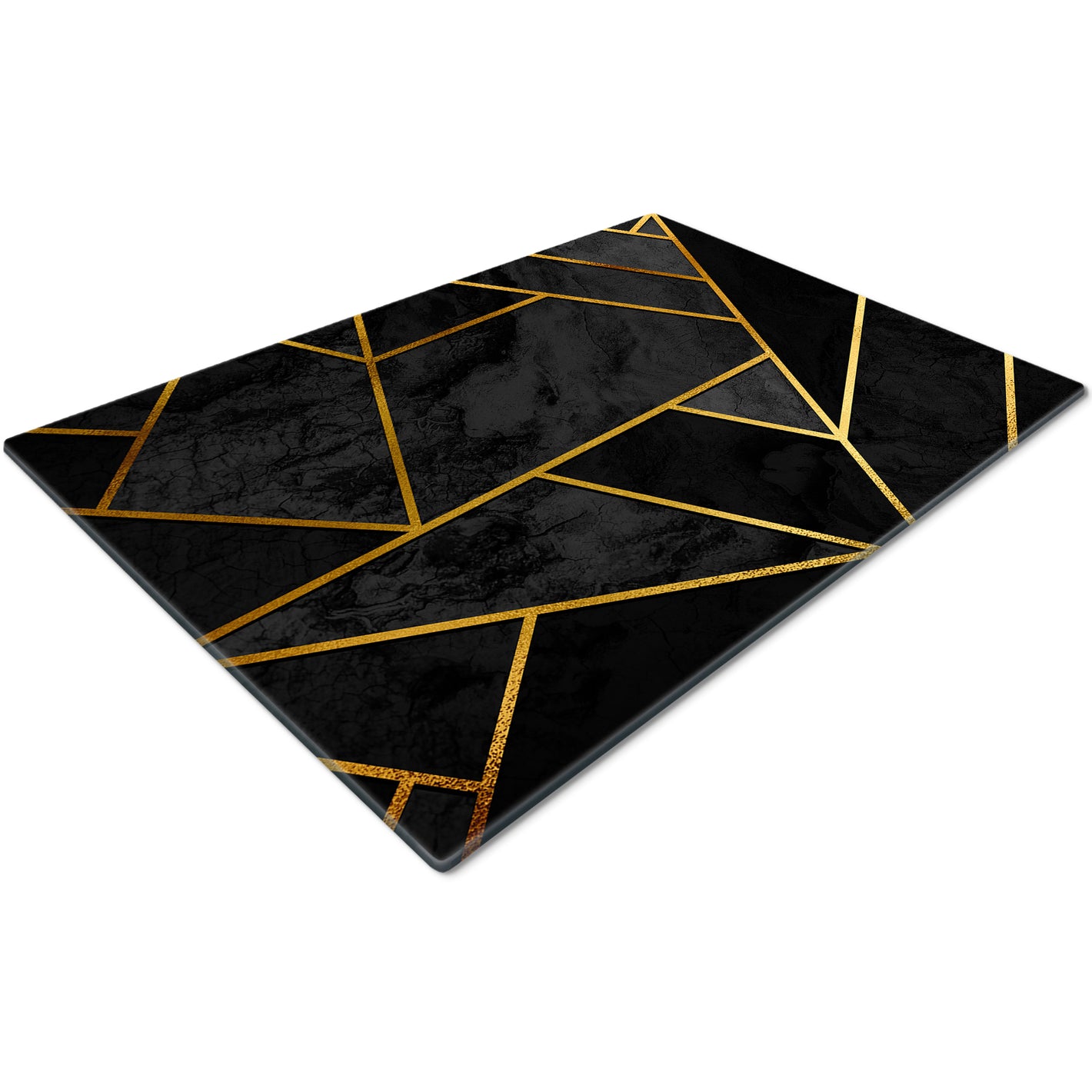 Glass Chopping Board for Kitchen in Black Gold Geometric Design