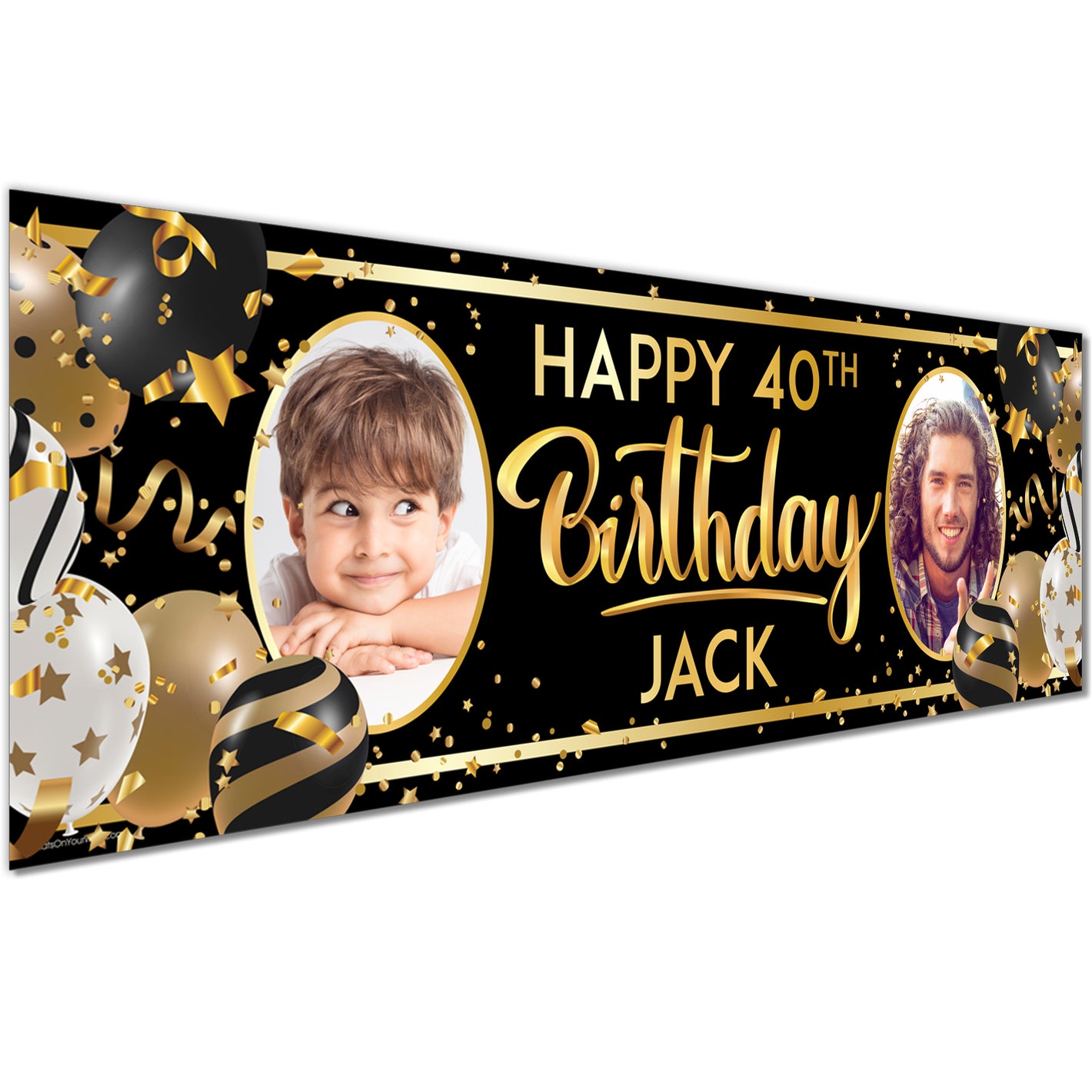 Happy 40th Birthday Banner in Gold Black Design