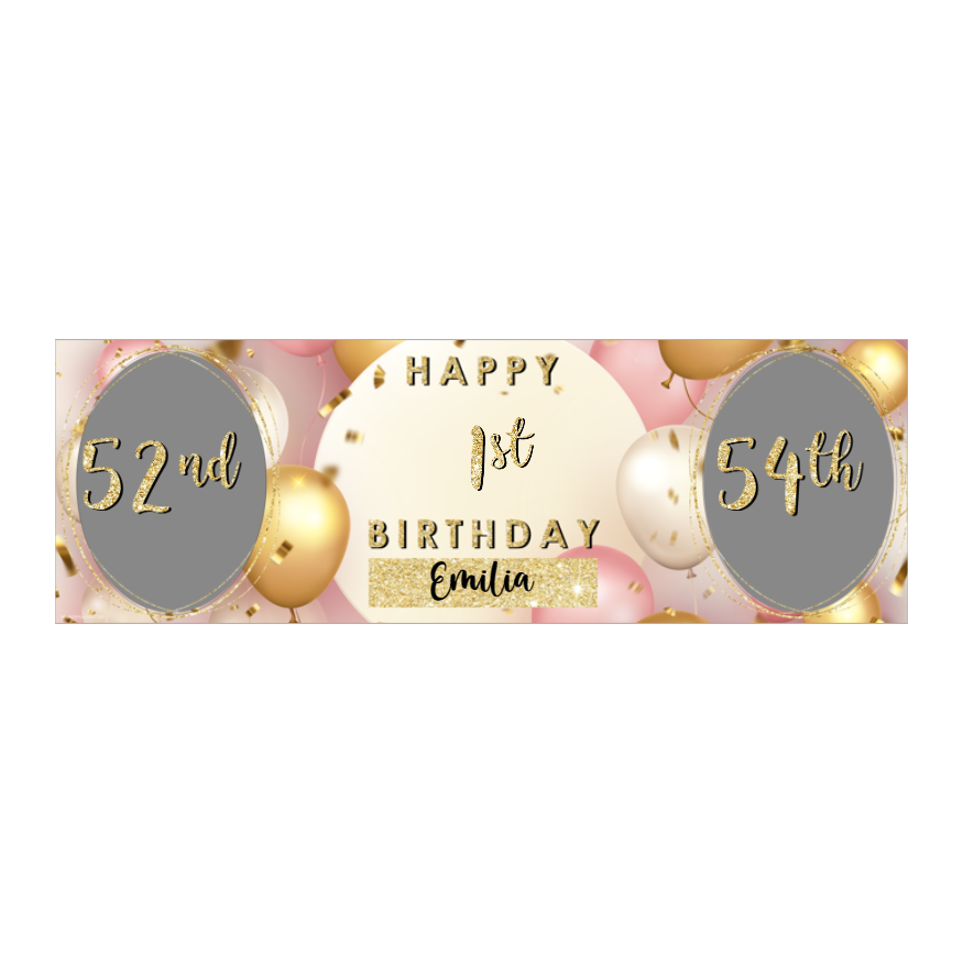 Personalised Birthday Banners Party Decorations in Pink Gold